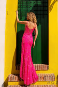 Scoop Neckline Sequin Gown with Fringe Slit NXD1465