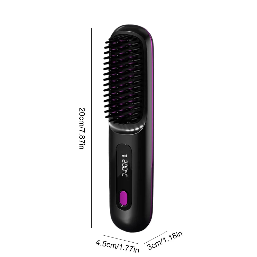 Cordless Hair Straightener Portable Straightener Brush 3 Adjustable Temp Hair Straightening Brush Anti-Scald for Hair Styling