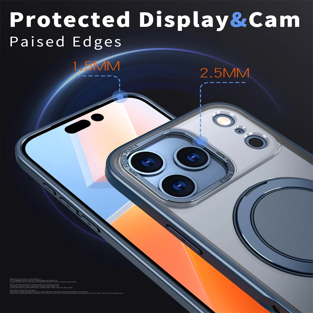 Luxury Rotating Magnetic Kickstand Stand Phone Case For iPhone 17 16 Pro Max Plus Matte Frosted Shockproof Protective Back Cover