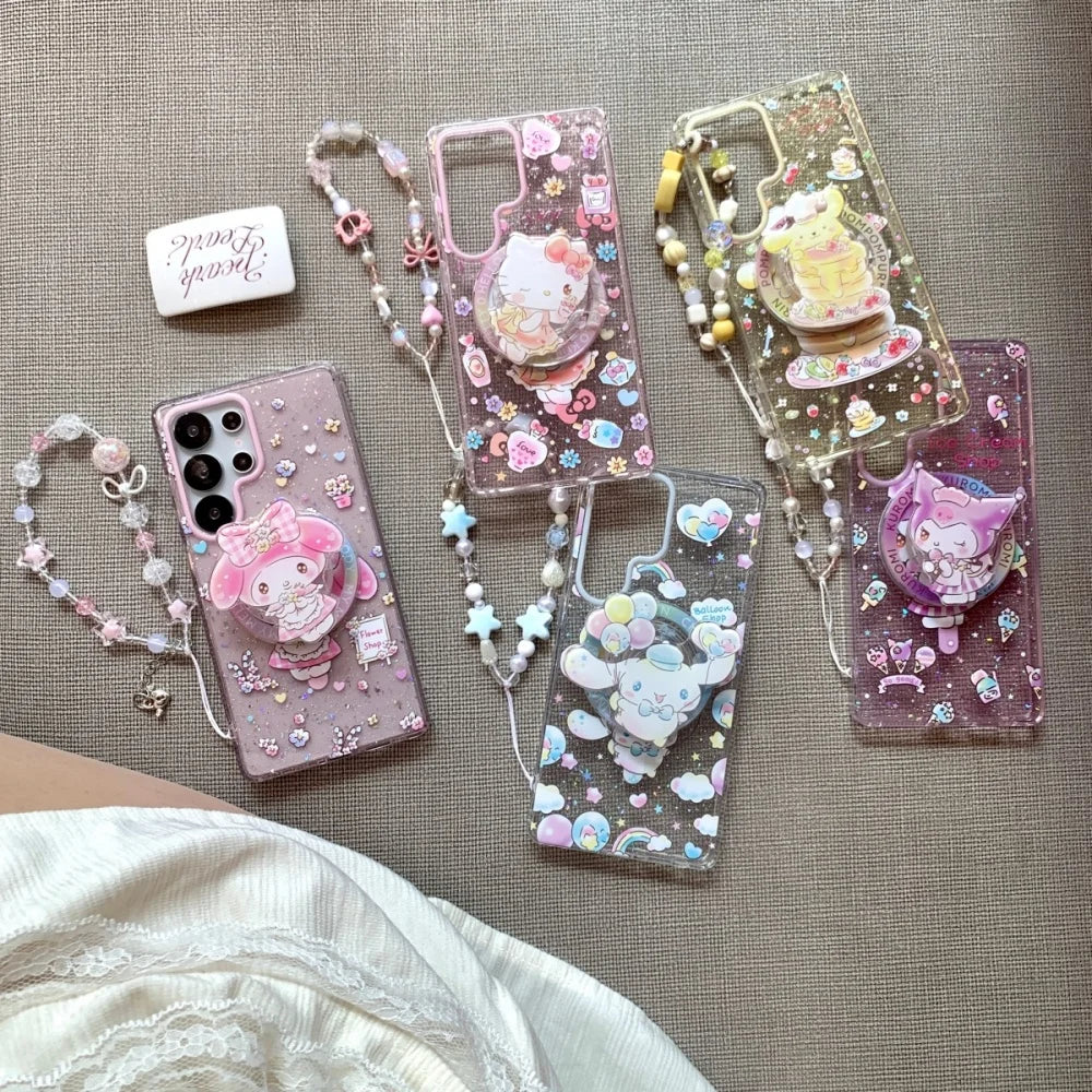 Luxury Sparkling Pink Dream Sanrio Magnetic For Magsafe Phone Case For Samsung Galaxy S26 Ultra S25 S24 Plus S23 FE Holder Cover