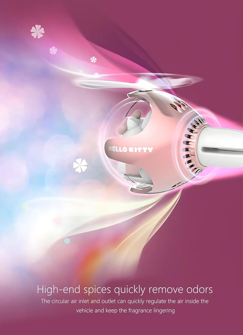 Kitty Car Air Freshener, Cute Pink Cat Pilot Air Vent Clip Interior Accessory, with 6 Color Changes, Rotating Propeller Car Air Outlet Fan, Creative Cartoon Car Air Freshener