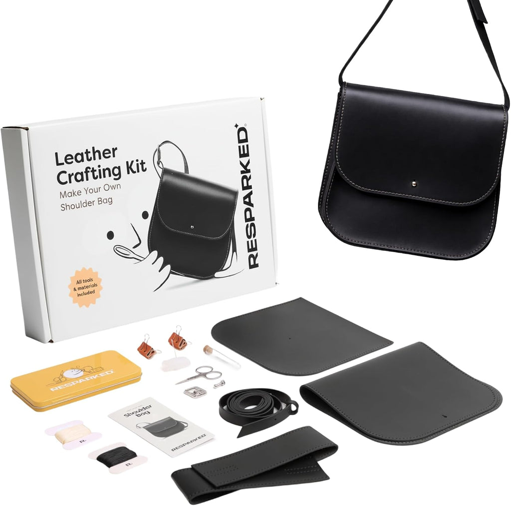 Leather Medium Tote Bag – Women’S Handbags, Shoulder Bag, Crossbody Purse, Black & Brown Tote Purse for Work, Travel, DIY Leather Crafting Kit Gift Bag