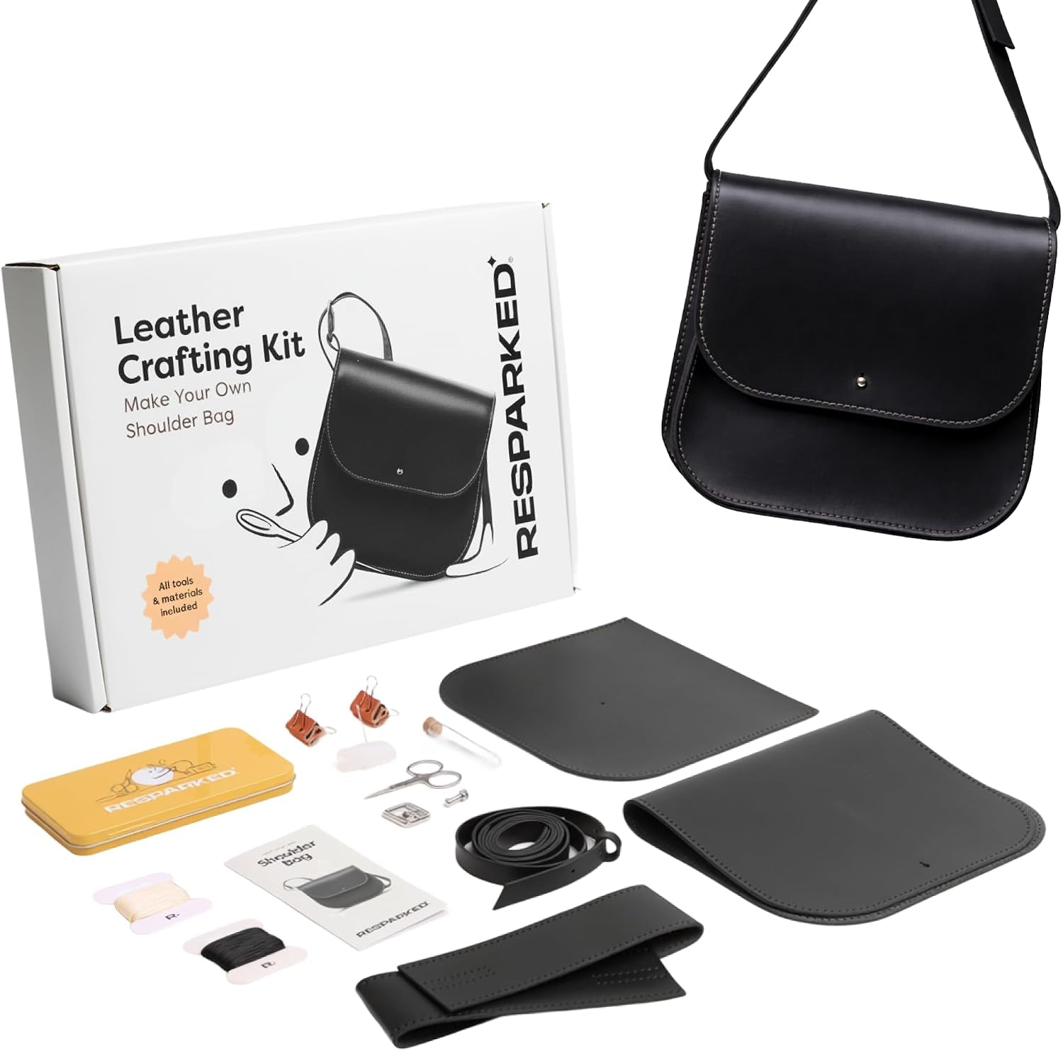 Leather Medium Tote Bag – Women’S Handbags, Shoulder Bag, Crossbody Purse, Black & Brown Tote Purse for Work, Travel, DIY Leather Crafting Kit Gift Bag