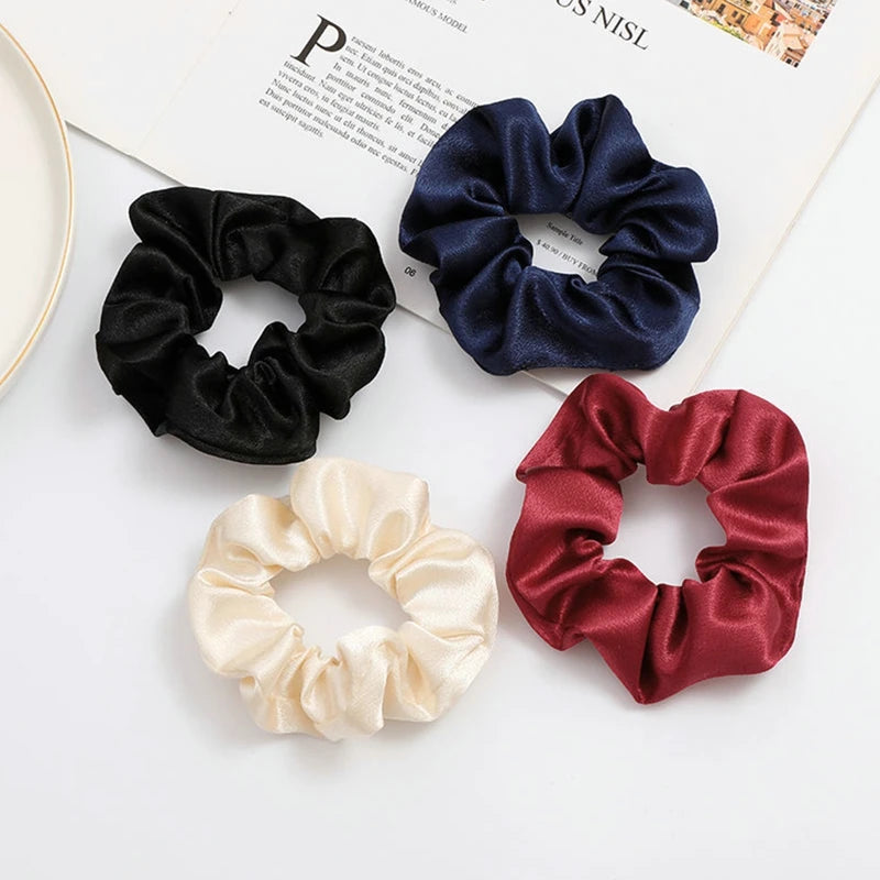 Accessoires Women Girls Silky Satin Hair Scrunchies Solid Stretch Elastic Simple Elegant Rubber Band Ponytail Tie Low Cost