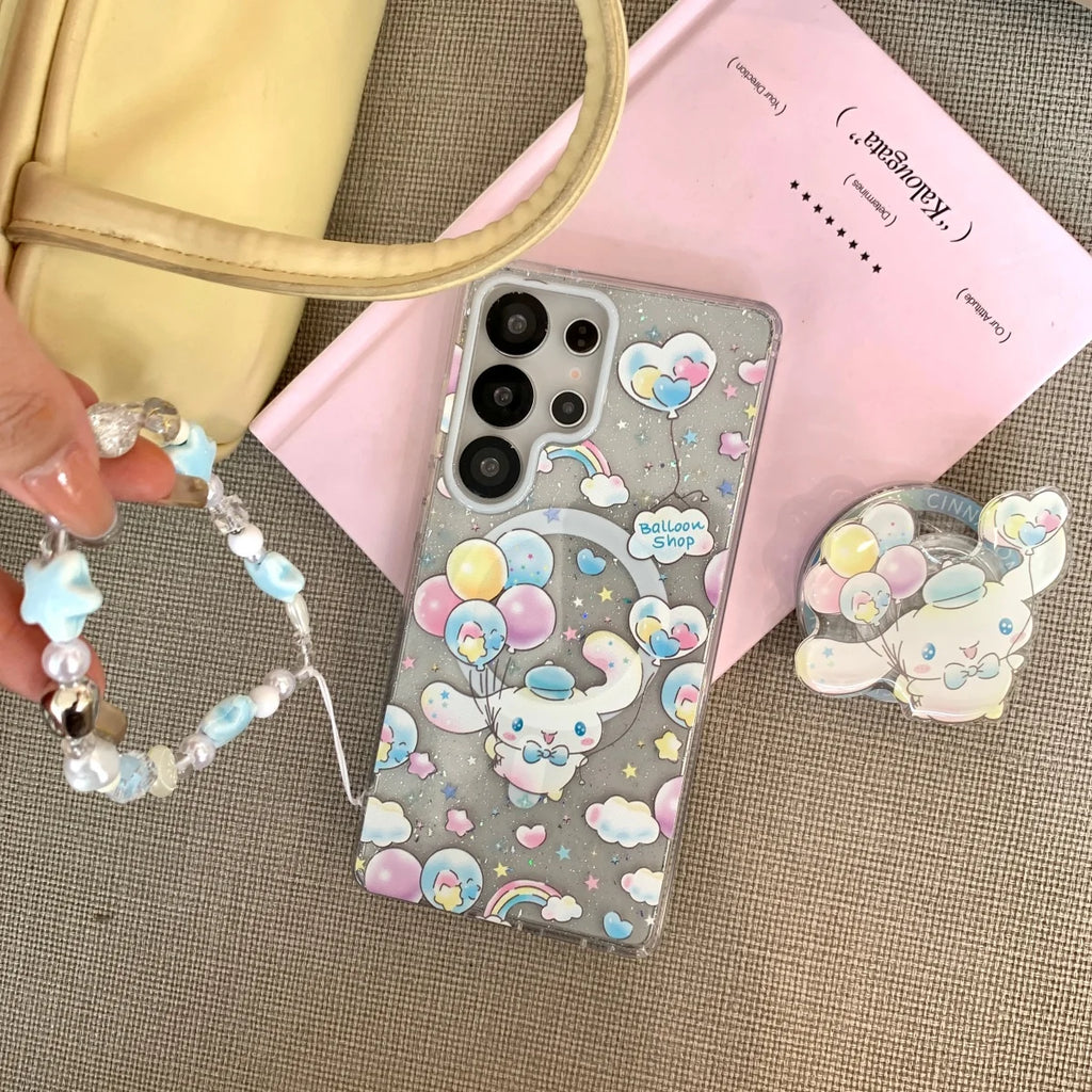 Luxury Sparkling Pink Dream Sanrio Magnetic For Magsafe Phone Case For Samsung Galaxy S26 Ultra S25 S24 Plus S23 FE Holder Cover