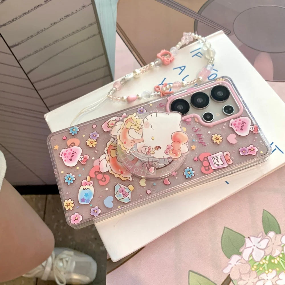 Luxury Sparkling Pink Dream Sanrio Magnetic For Magsafe Phone Case For Samsung Galaxy S26 Ultra S25 S24 Plus S23 FE Holder Cover