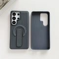 Corrugated Magnetic Stand Holder Phone Case for Samsung Galaxy S26Ultra S25 S24 Plus Veneer Leather For Magsafe Shockproof Cover