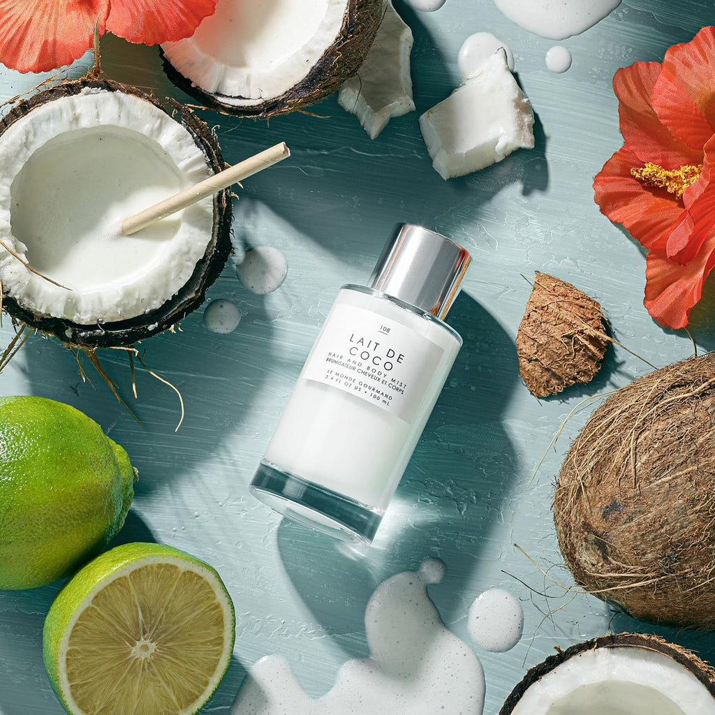 Lait De Coco Hair & Body Spray Mist - Bergamot, Vanilla, Coconut Fragrance Notes- 3.4Oz (100Ml)