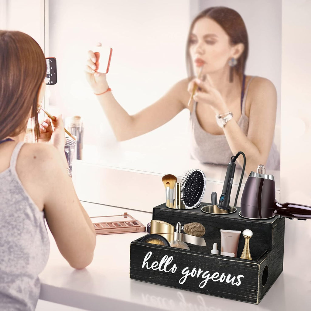 Hair Blow Dryer Holder Black Curling Iron Holder Countertop, Hair Tools & Styling Supplies Organizer Flat ,Bathroom Counter Organizer for Accessories, Makeup, Toiletries Storage