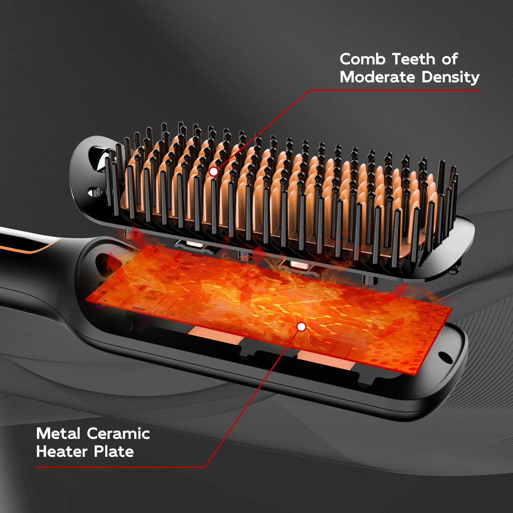 by SKIMI Hair Straightening Brush, Gold Ionic Hair Straightener Comb, Ceramic Coating