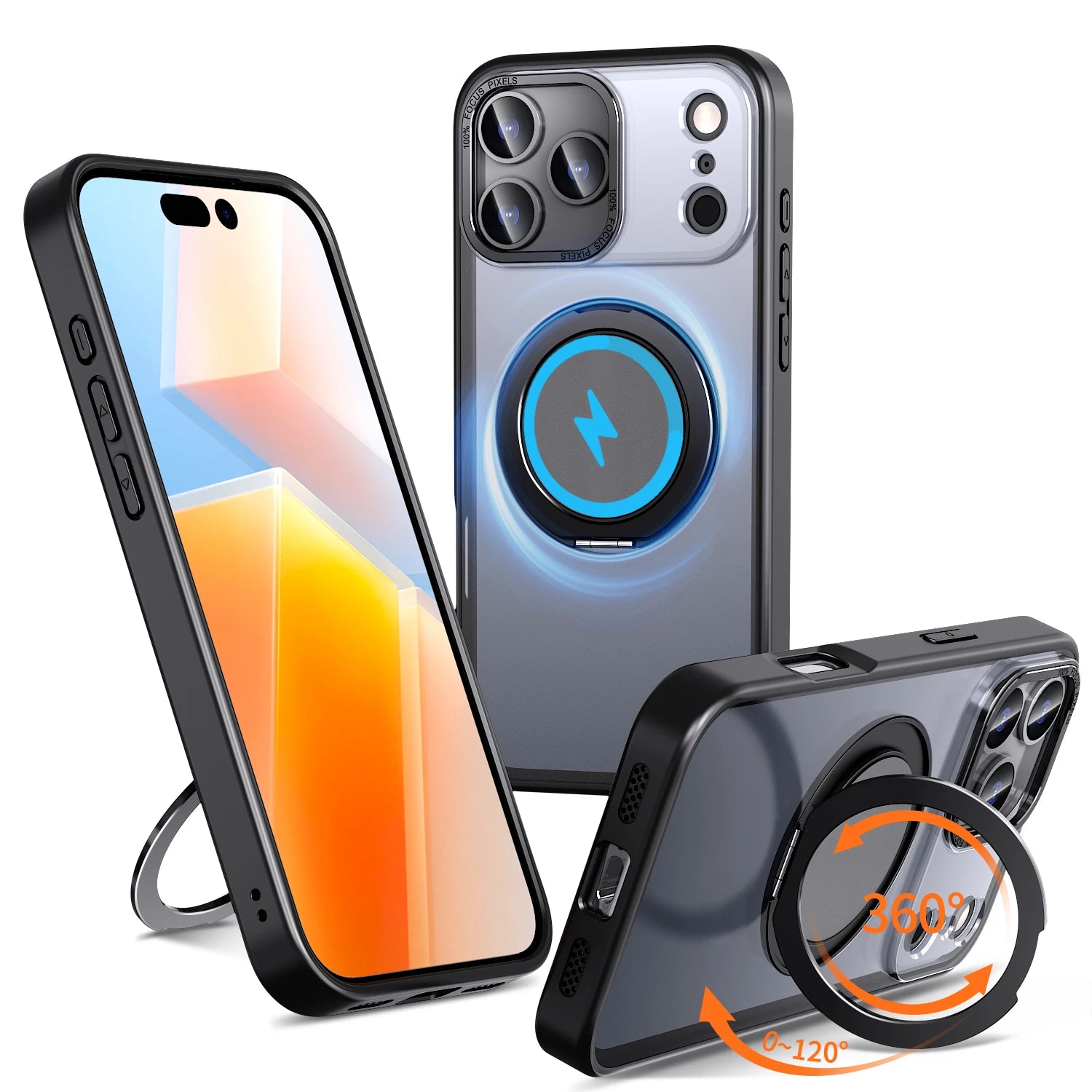 Luxury Rotating Magnetic Kickstand Stand Phone Case For iPhone 17 16 Pro Max Plus Matte Frosted Shockproof Protective Back Cover