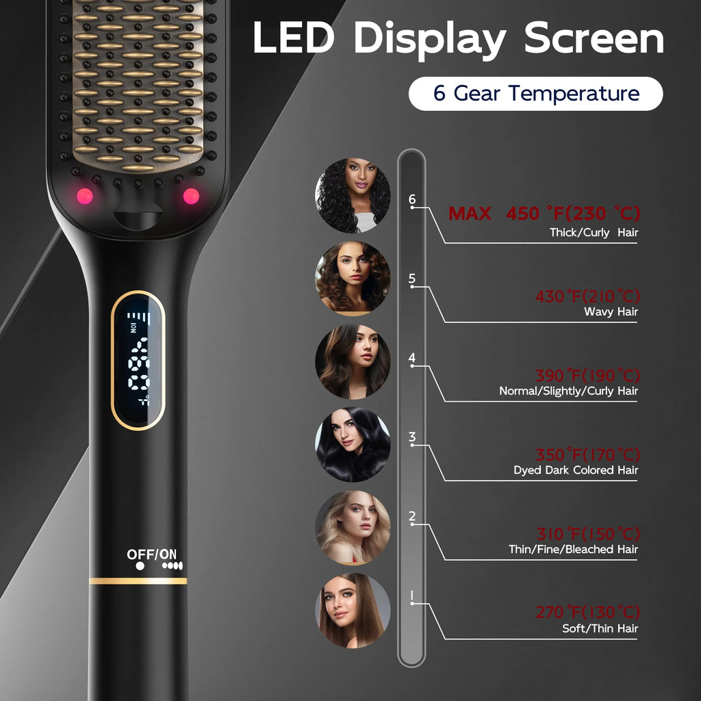 by SKIMI Hair Straightening Brush, Gold Ionic Hair Straightener Comb, Ceramic Coating