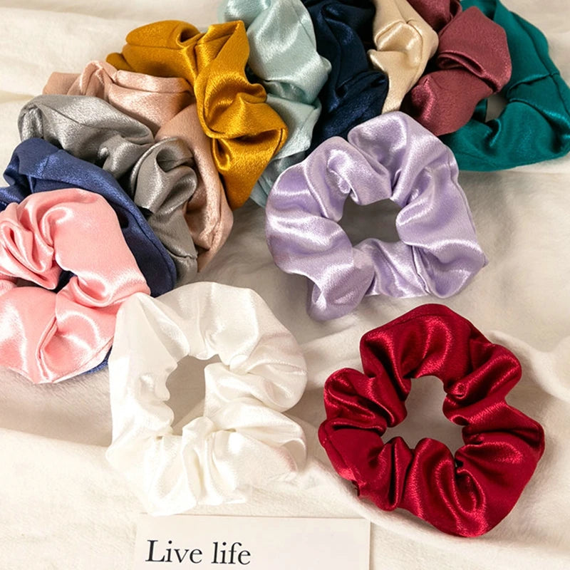 Accessoires Women Girls Silky Satin Hair Scrunchies Solid Stretch Elastic Simple Elegant Rubber Band Ponytail Tie Low Cost