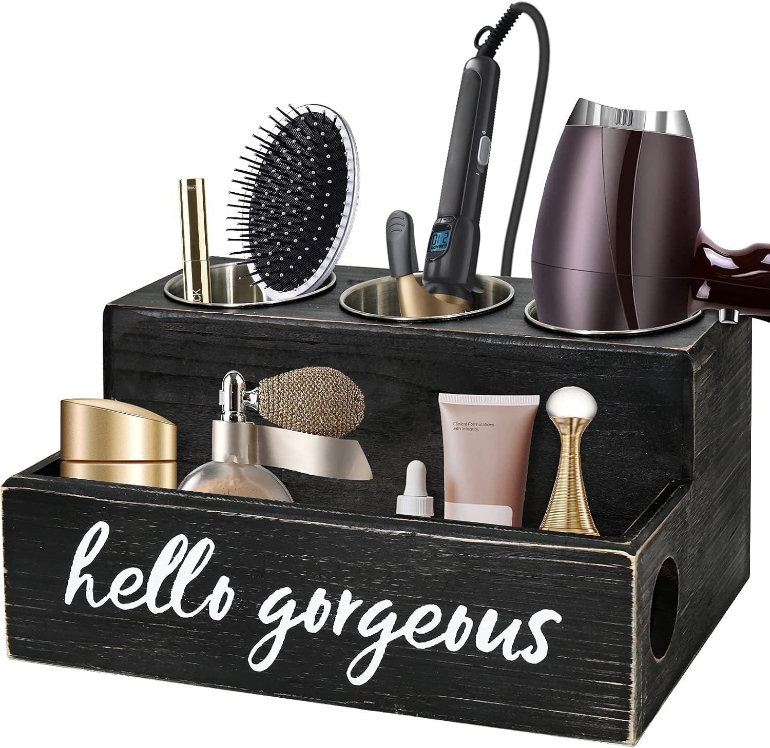 Hair Blow Dryer Holder Black Curling Iron Holder Countertop, Hair Tools & Styling Supplies Organizer Flat ,Bathroom Counter Organizer for Accessories, Makeup, Toiletries Storage