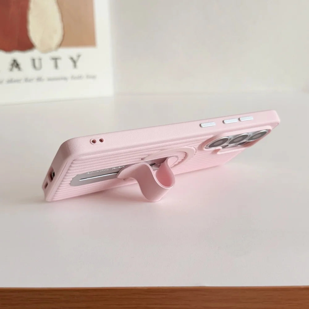 Corrugated Magnetic Stand Holder Phone Case for Samsung Galaxy S26Ultra S25 S24 Plus Veneer Leather For Magsafe Shockproof Cover