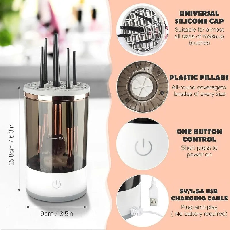Electric Makeup Brush Cleaner Automatic Spinning Cosmetic Brush Cleaner Machine Deep Cleaning Size Makeup Brushes Quick Dry Tool