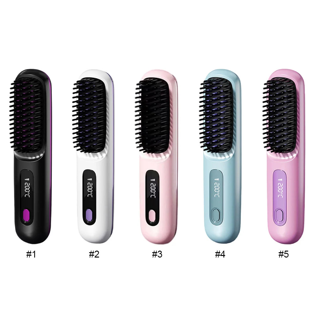 Cordless Hair Straightener Portable Straightener Brush 3 Adjustable Temp Hair Straightening Brush Anti-Scald for Hair Styling