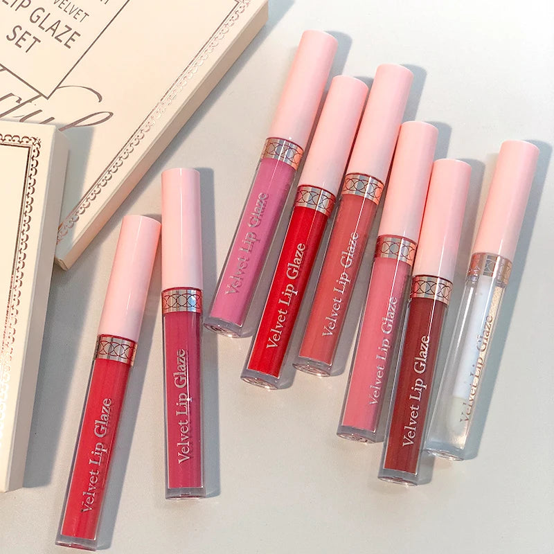 8 Pcs Waterproof Long-Lasting Matte Liquid Lipstick Set Non-Stick Cup Lip Glaze Velvet Matte Lip Tints Non-Stick Lip Gloss