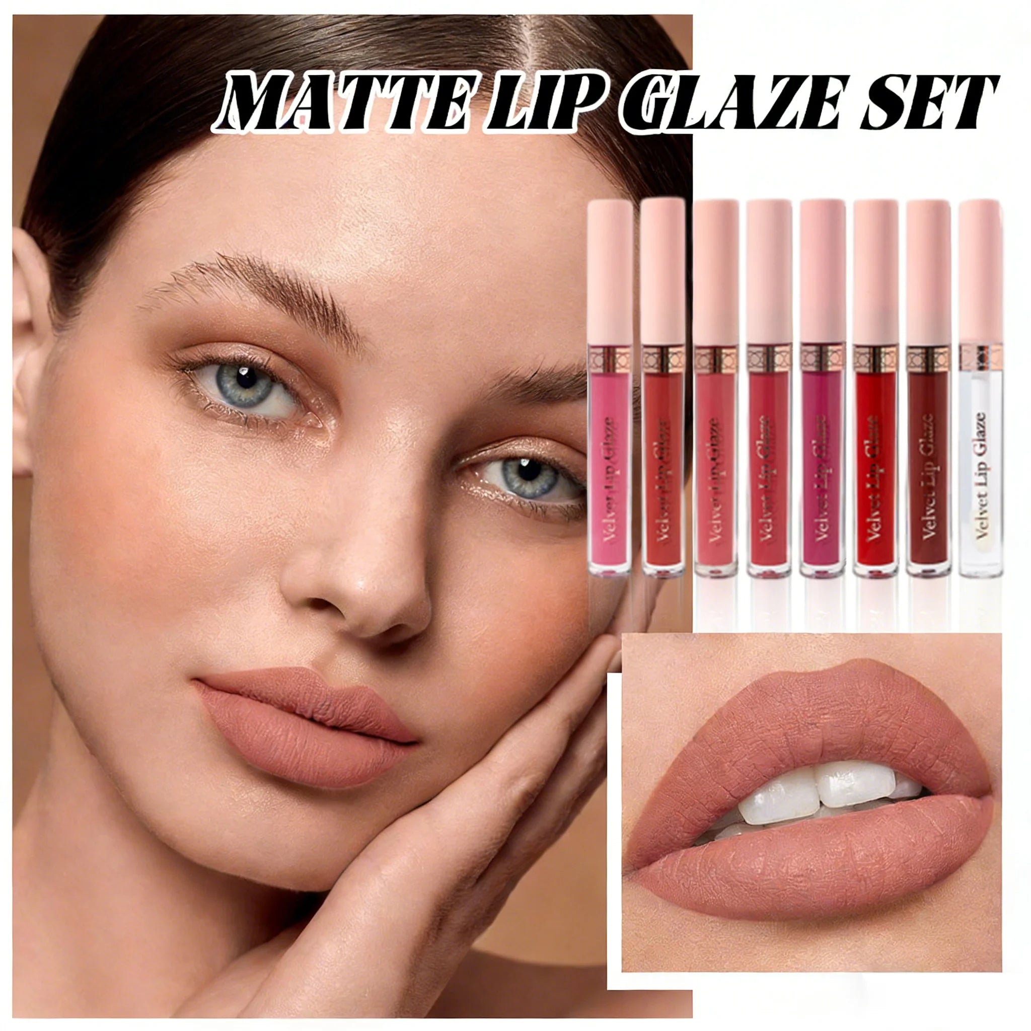 8 Pcs Waterproof Long-Lasting Matte Liquid Lipstick Set Non-Stick Cup Lip Glaze Velvet Matte Lip Tints Non-Stick Lip Gloss