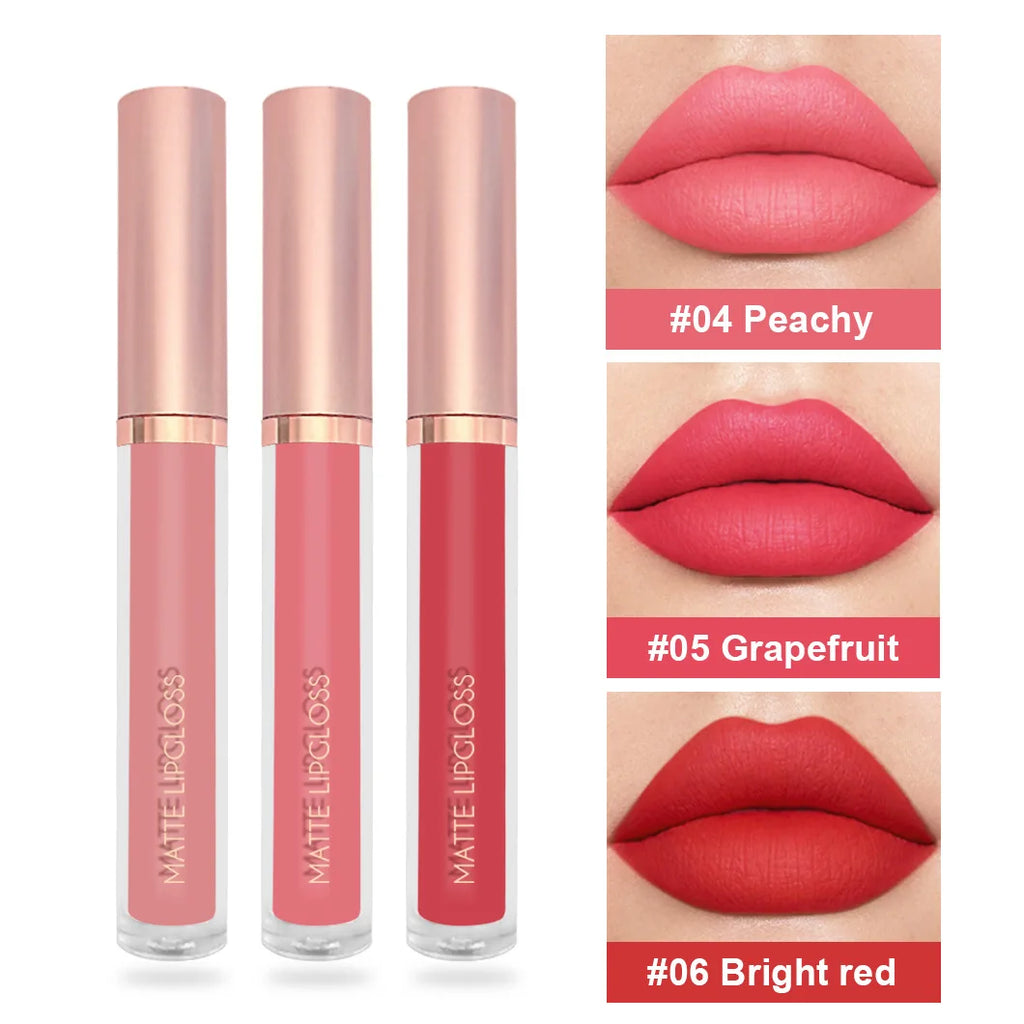 3 Nudelipgloss Lip Glaze Set Non-Stick Cup Non-Fading Velvet Matte Waterproof Durable Lip Gloss Cover Box