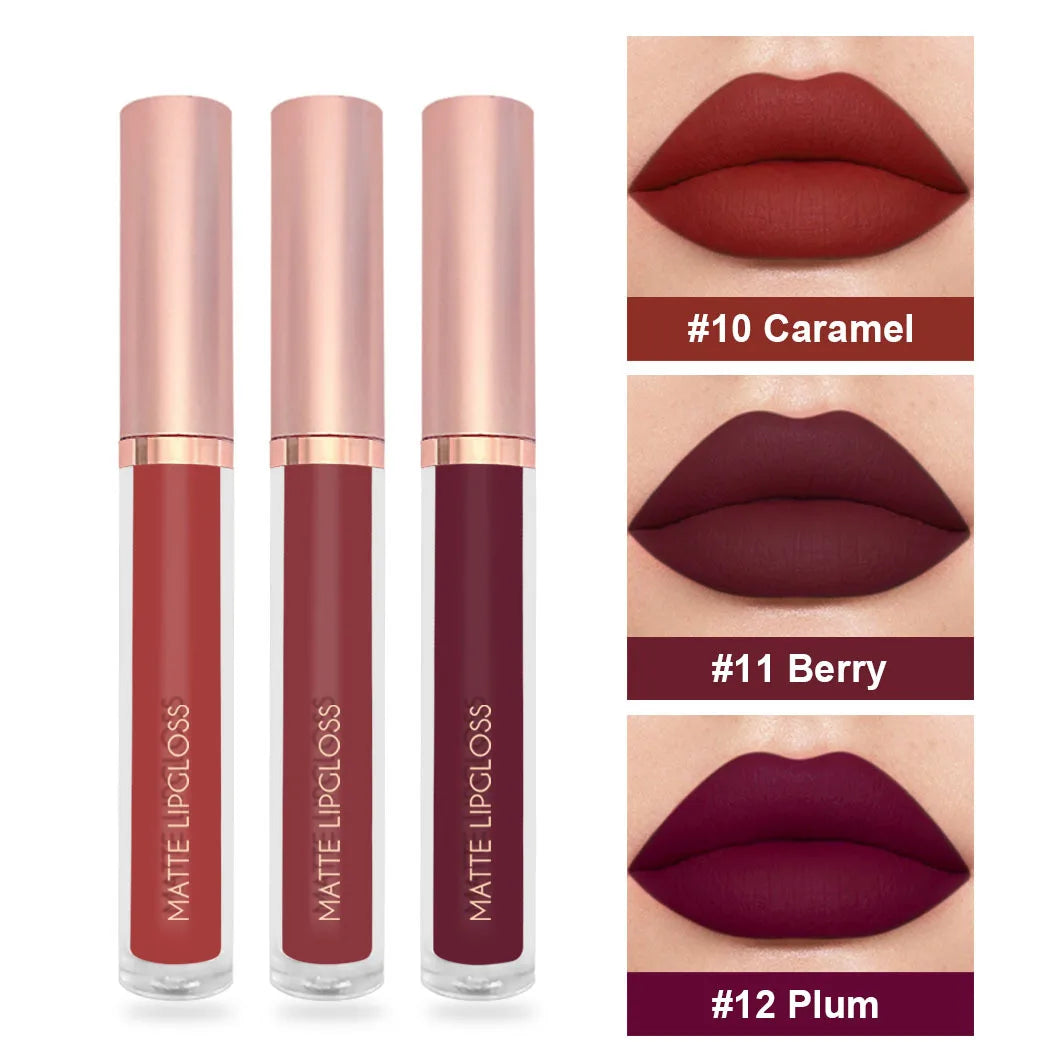 3 Nudelipgloss Lip Glaze Set Non-Stick Cup Non-Fading Velvet Matte Waterproof Durable Lip Gloss Cover Box