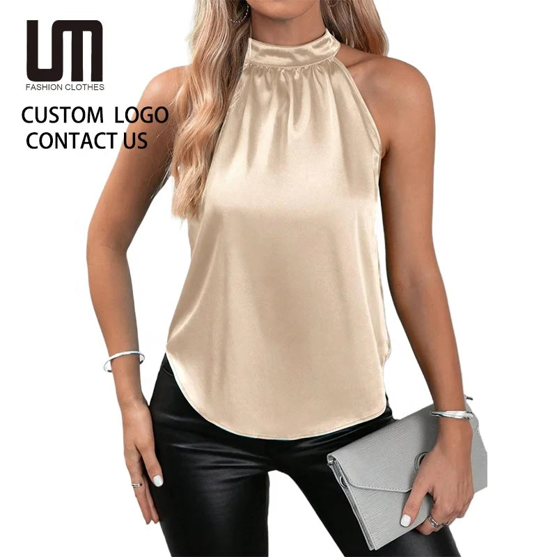 2026 New Spring Women's Elegant Halter Sleeveless Tank Top - Loose Fit Vest Stylish Summer Wear for Daily Casual Vacation