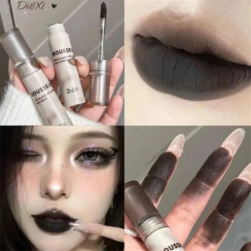 Matte Black Lipstick Waterproof Mousse Lip Mud Nude Brown Gothic Velvet Lip Gloss Moisturize Silky Gloss Non-stick Lip Makeup