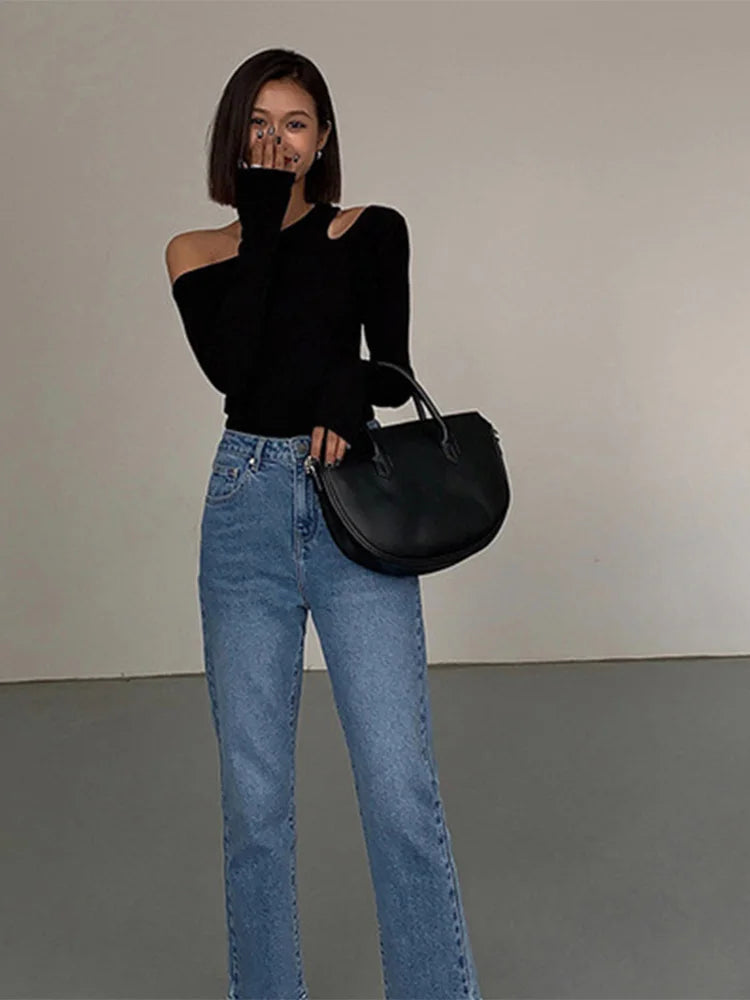 🖤 Sexy One Shoulder Crop Top – Elegant Slim Fit Shirt