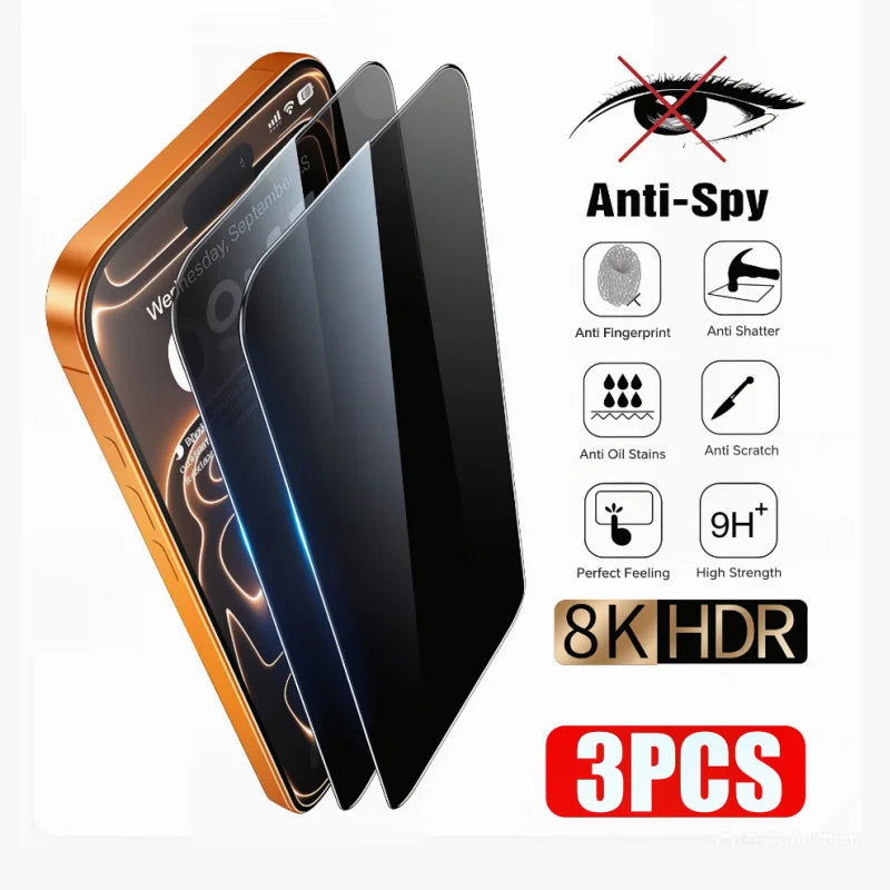 📱 Anti-Spy Privacy Glass for iPhone 14/15/16/17 Pro Max – 3PCS
