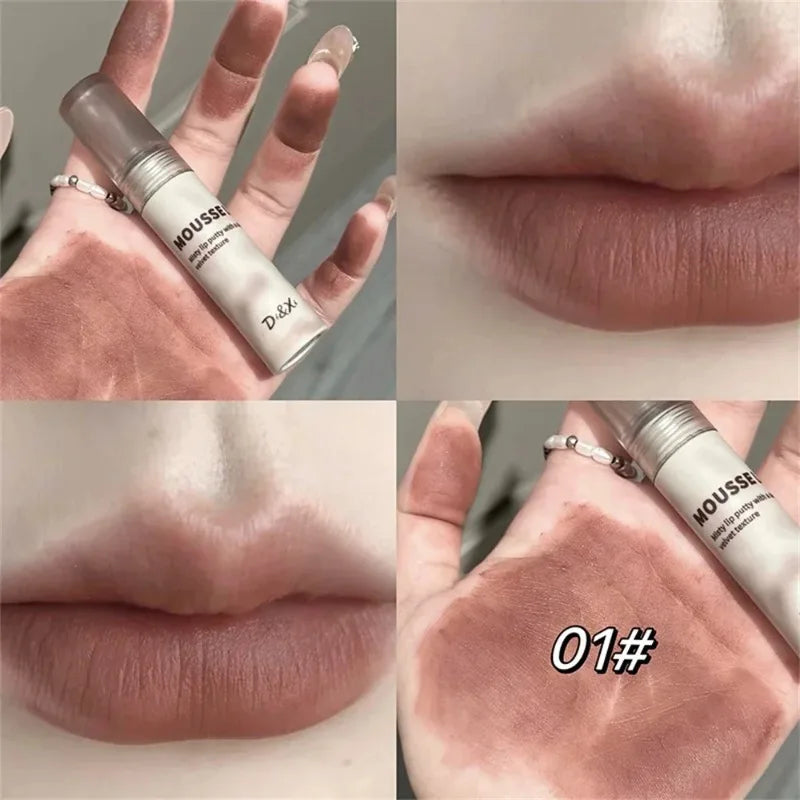 Matte Black Lipstick Waterproof Mousse Lip Mud Nude Brown Gothic Velvet Lip Gloss Moisturize Silky Gloss Non-stick Lip Makeup