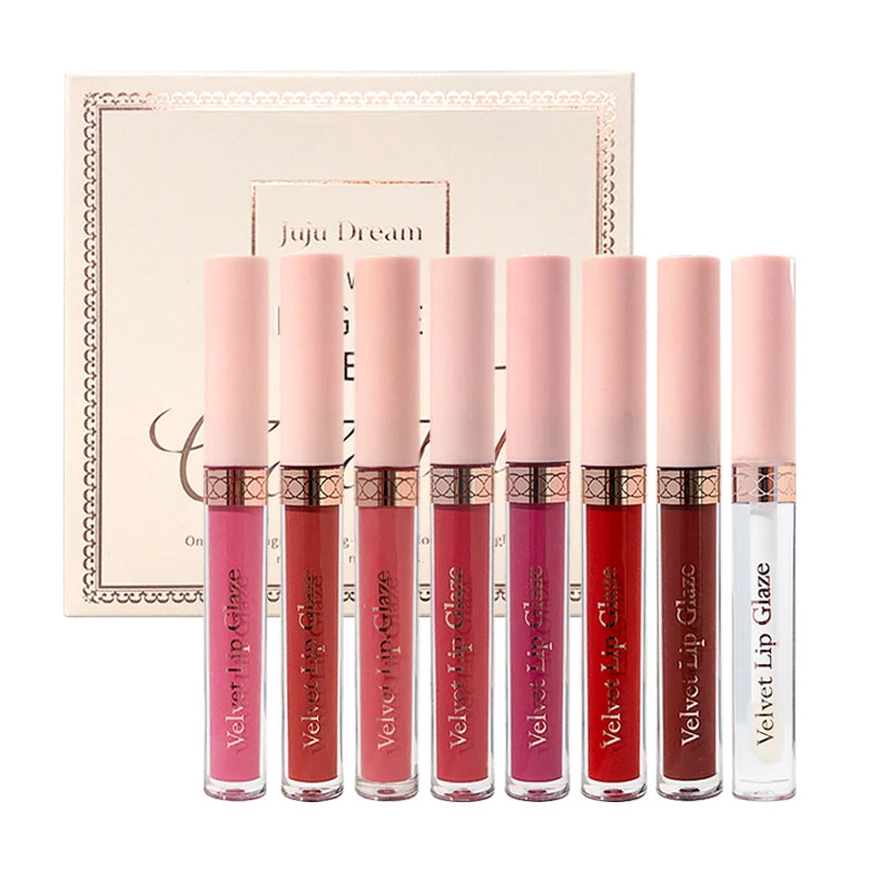 8 pcs matte liquid lipstick, lip glaze - waterproof, non-stick, long-lasting lip gloss, brown, pink, purple and red tones