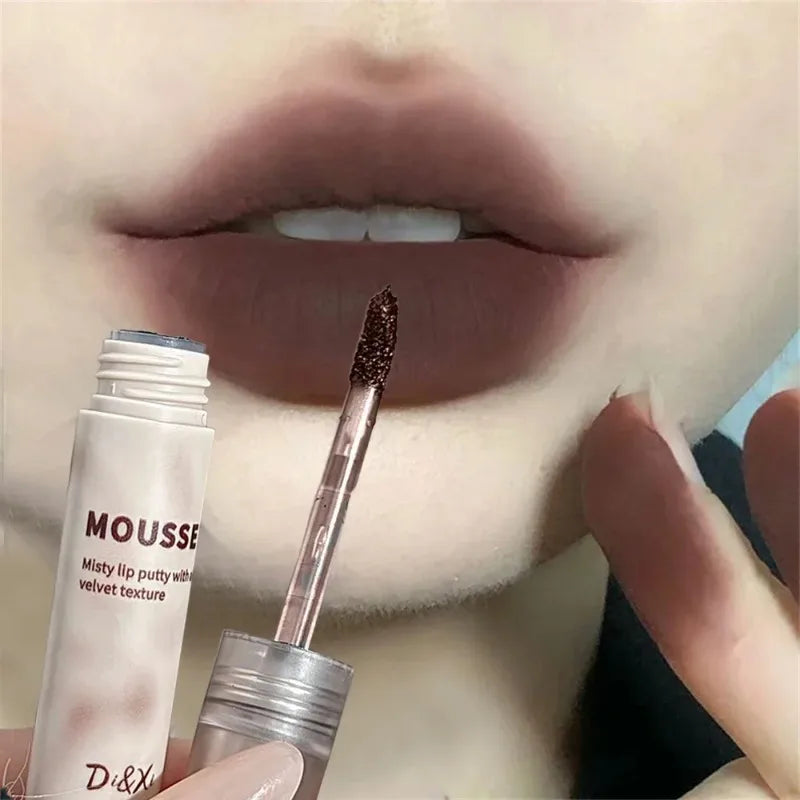 Matte Black Lipstick Waterproof Mousse Lip Mud Nude Brown Gothic Velvet Lip Gloss Moisturize Silky Gloss Non-stick Lip Makeup