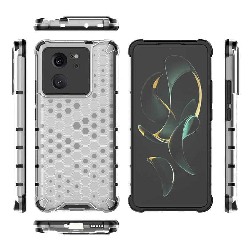 Shockproof Transparent Case For Xiaomi 13T Pro Honeycomb Armor Case For Xiaomi 13T Pro Case Cover For Xiaomi 13T Pro 6.67 inch