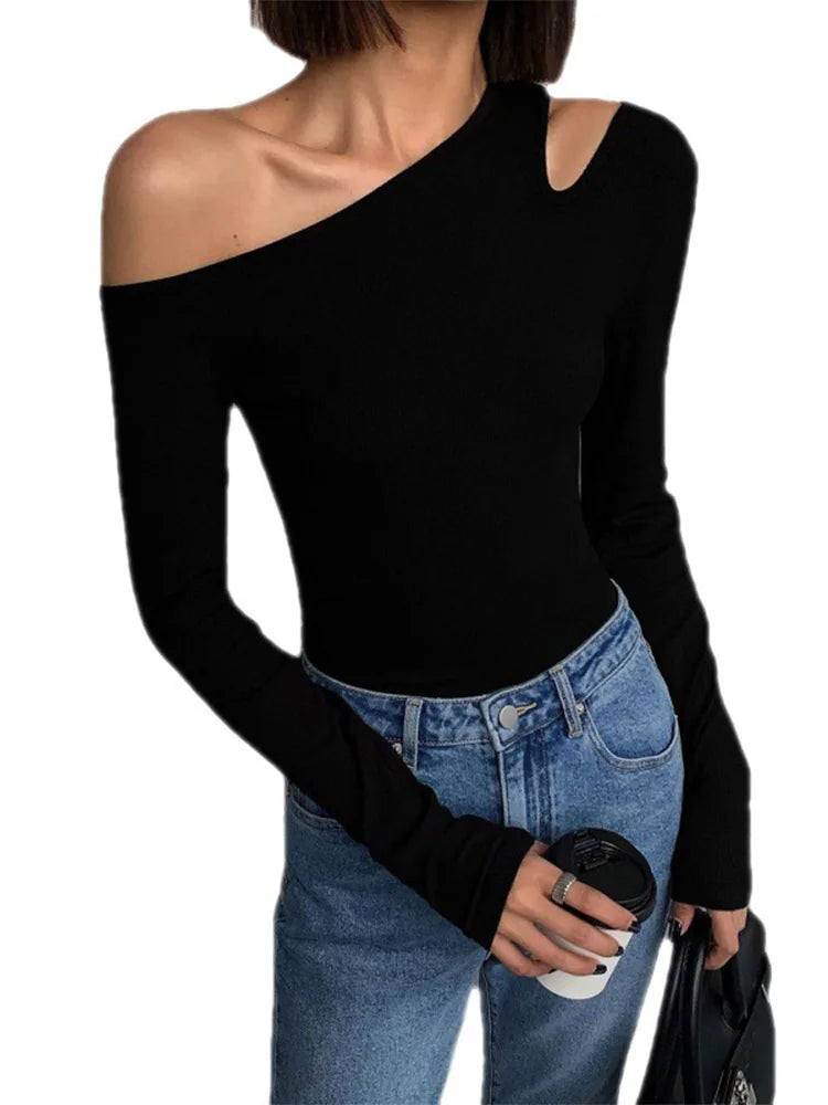 🖤 Sexy One Shoulder Crop Top – Elegant Slim Fit Shirt