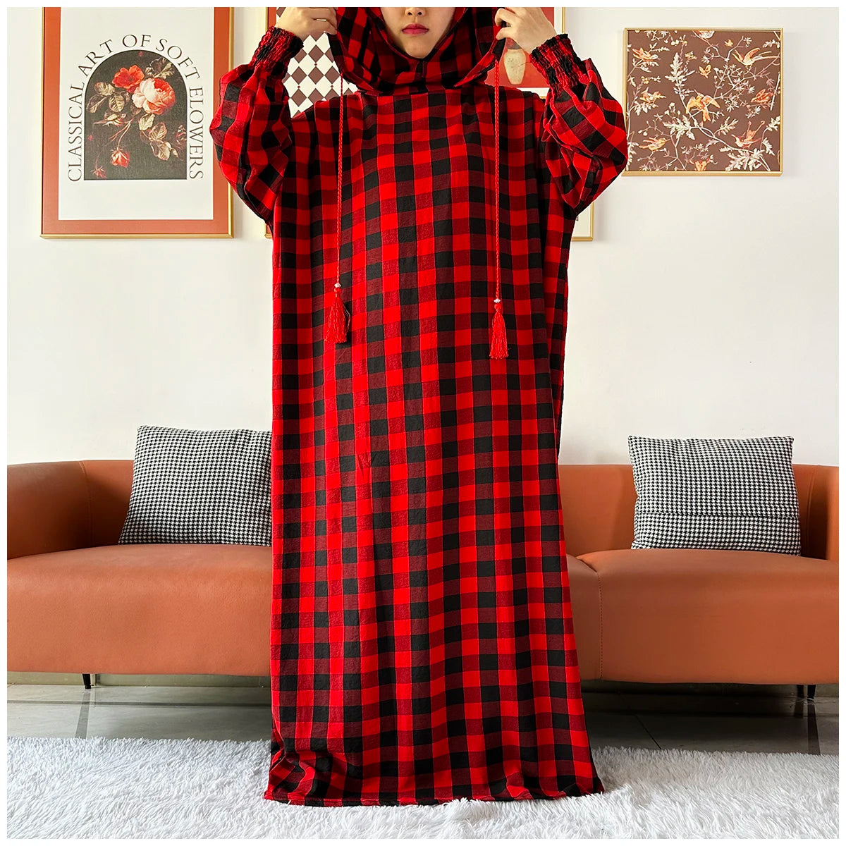 عباية كاروه كاجوال    Casual Plaid Hoodie Abaya