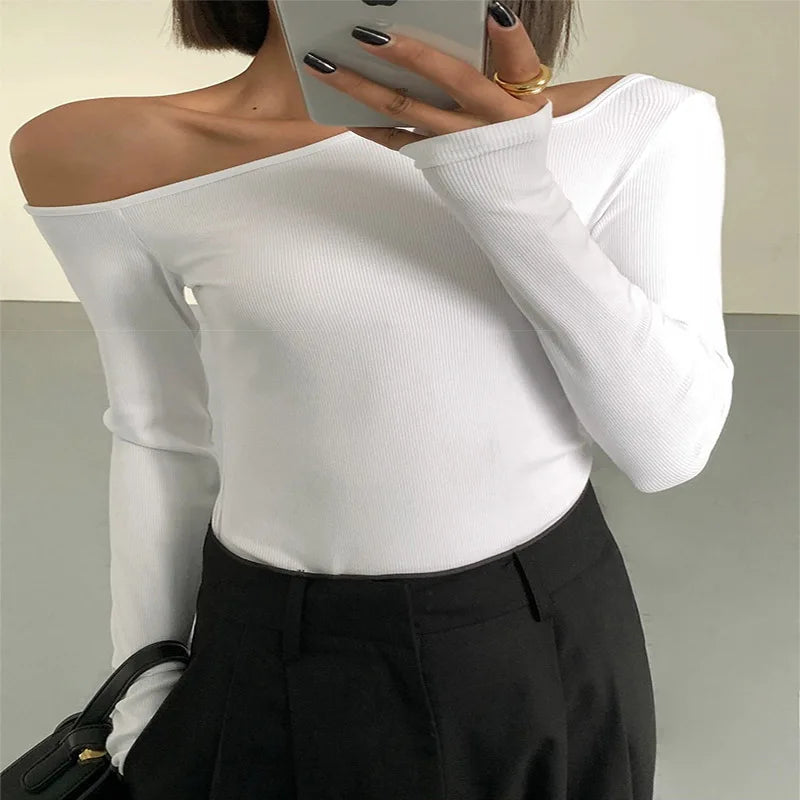 🖤 Sexy One Shoulder Crop Top – Elegant Slim Fit Shirt