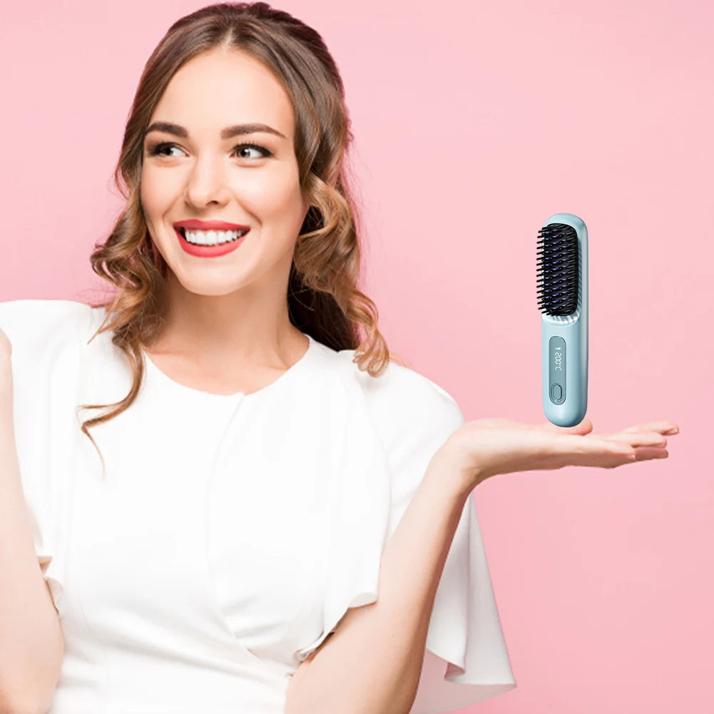 Cordless Hair Straightener Portable Straightener Brush 3 Adjustable Temp Hair Straightening Brush Anti-Scald for Hair Styling