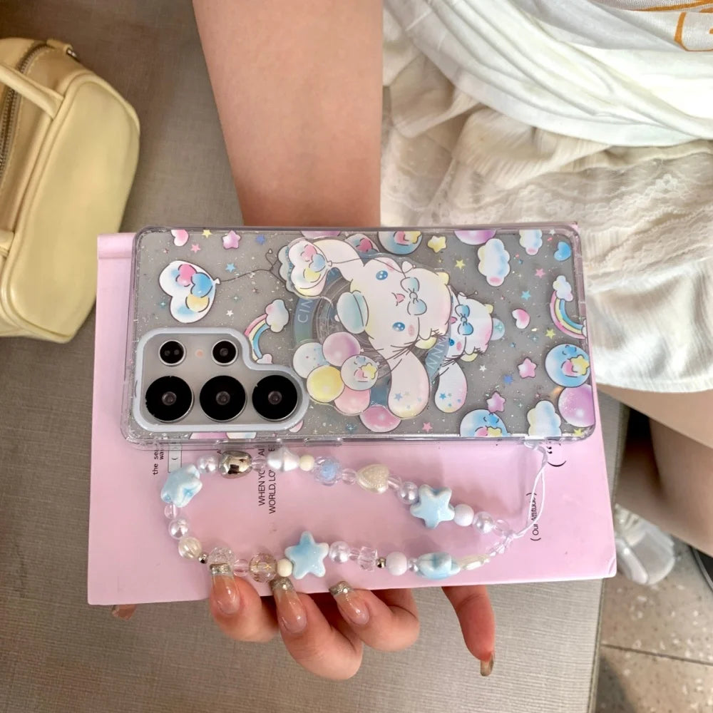Luxury Sparkling Pink Dream Sanrio Magnetic For Magsafe Phone Case For Samsung Galaxy S26 Ultra S25 S24 Plus S23 FE Holder Cover