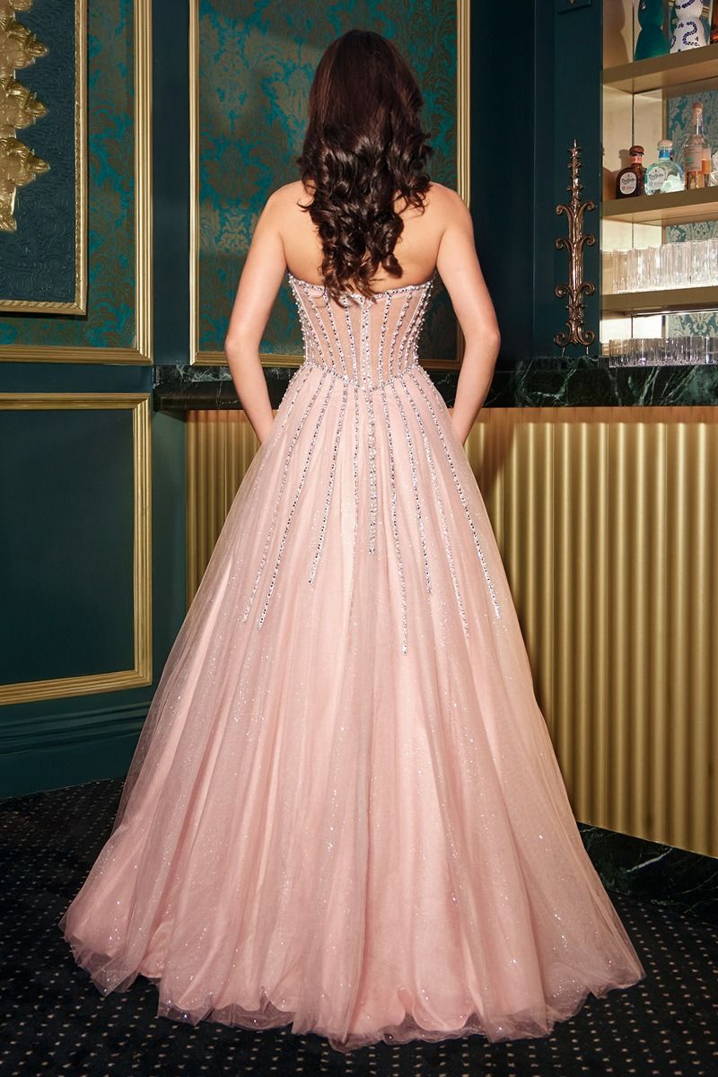 Strapless A-Line Romantic Festive Tulle Gown w/ Scoop Neckline CDCDS541