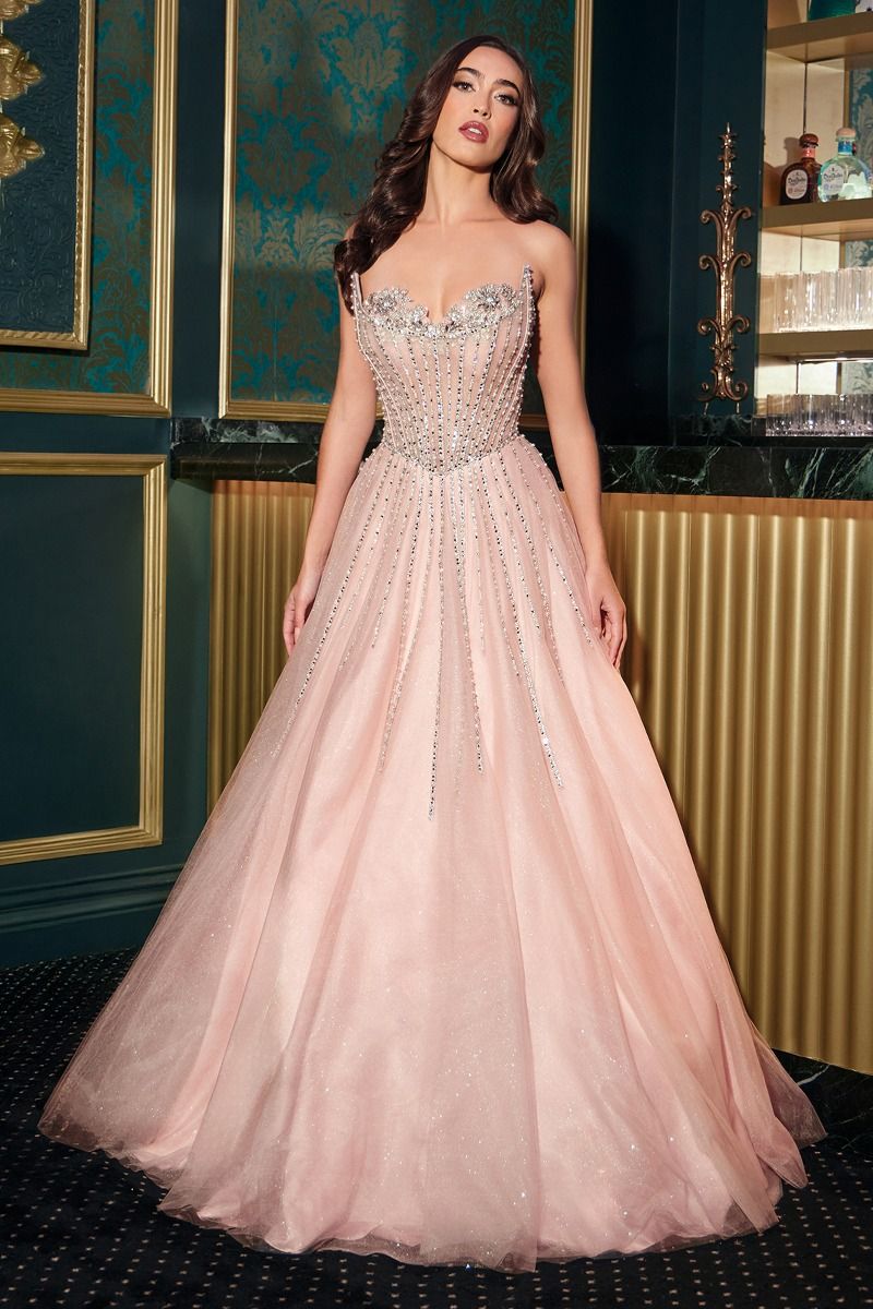 Strapless A-Line Romantic Festive Tulle Gown w/ Scoop Neckline CDCDS541