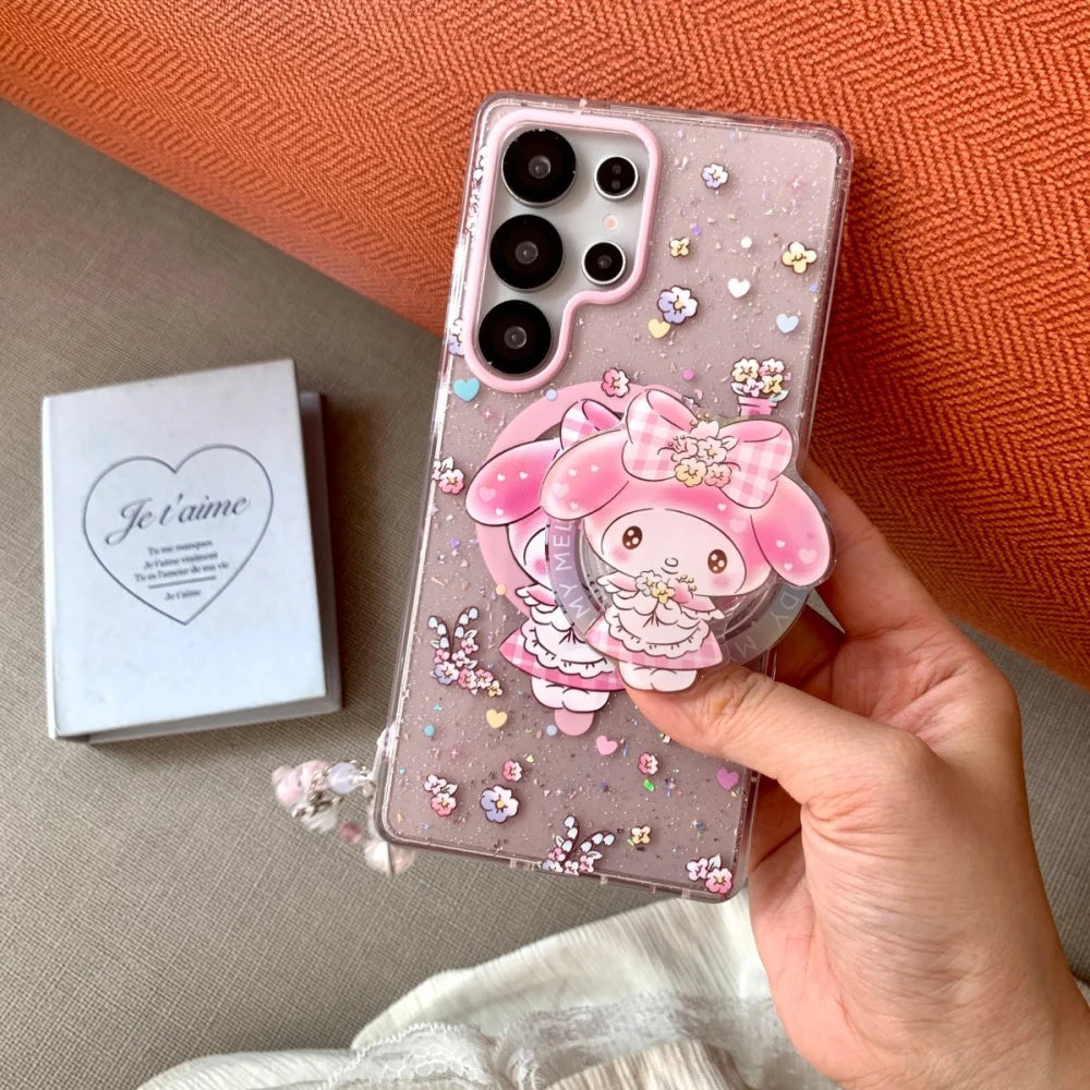 Luxury Sparkling Pink Dream Sanrio Magnetic For Magsafe Phone Case For Samsung Galaxy S26 Ultra S25 S24 Plus S23 FE Holder Cover