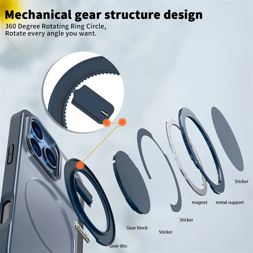 Luxury Rotating Magnetic Kickstand Stand Phone Case For iPhone 17 16 Pro Max Plus Matte Frosted Shockproof Protective Back Cover