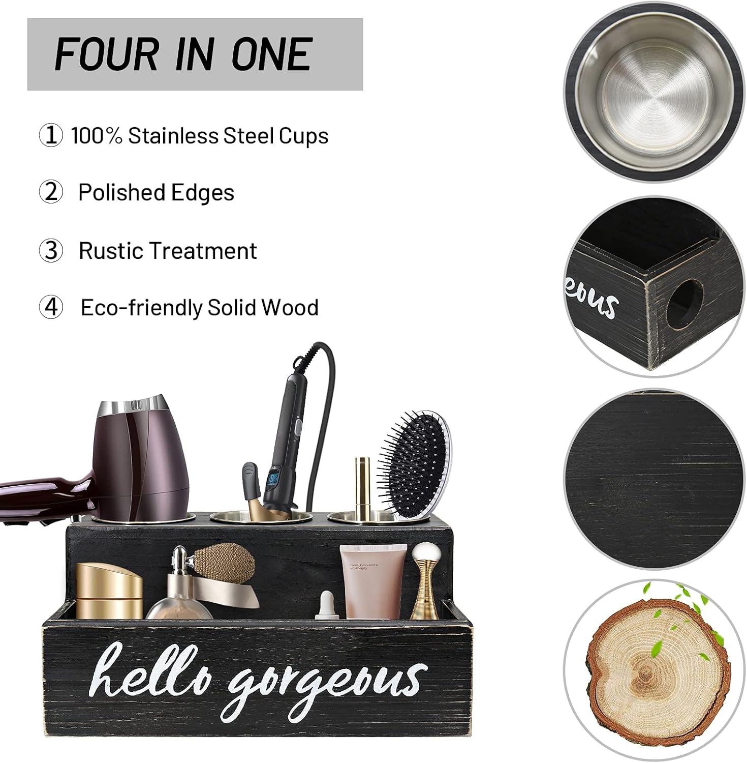 Hair Blow Dryer Holder Black Curling Iron Holder Countertop, Hair Tools & Styling Supplies Organizer Flat ,Bathroom Counter Organizer for Accessories, Makeup, Toiletries Storage
