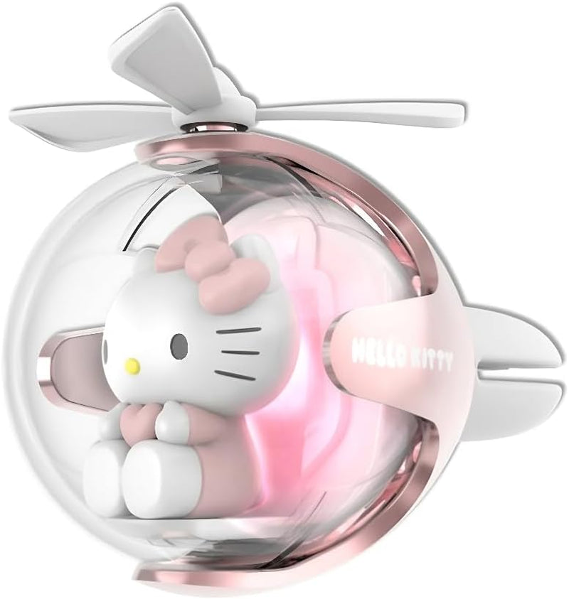 Kitty Car Air Freshener, Cute Pink Cat Pilot Air Vent Clip Interior Accessory, with 6 Color Changes, Rotating Propeller Car Air Outlet Fan, Creative Cartoon Car Air Freshener
