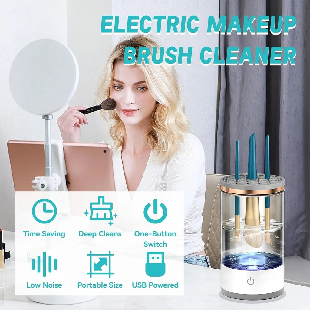 Electric Makeup Brush Cleaner Automatic Spinning Cosmetic Brush Cleaner Machine Deep Cleaning Size Makeup Brushes Quick Dry Tool