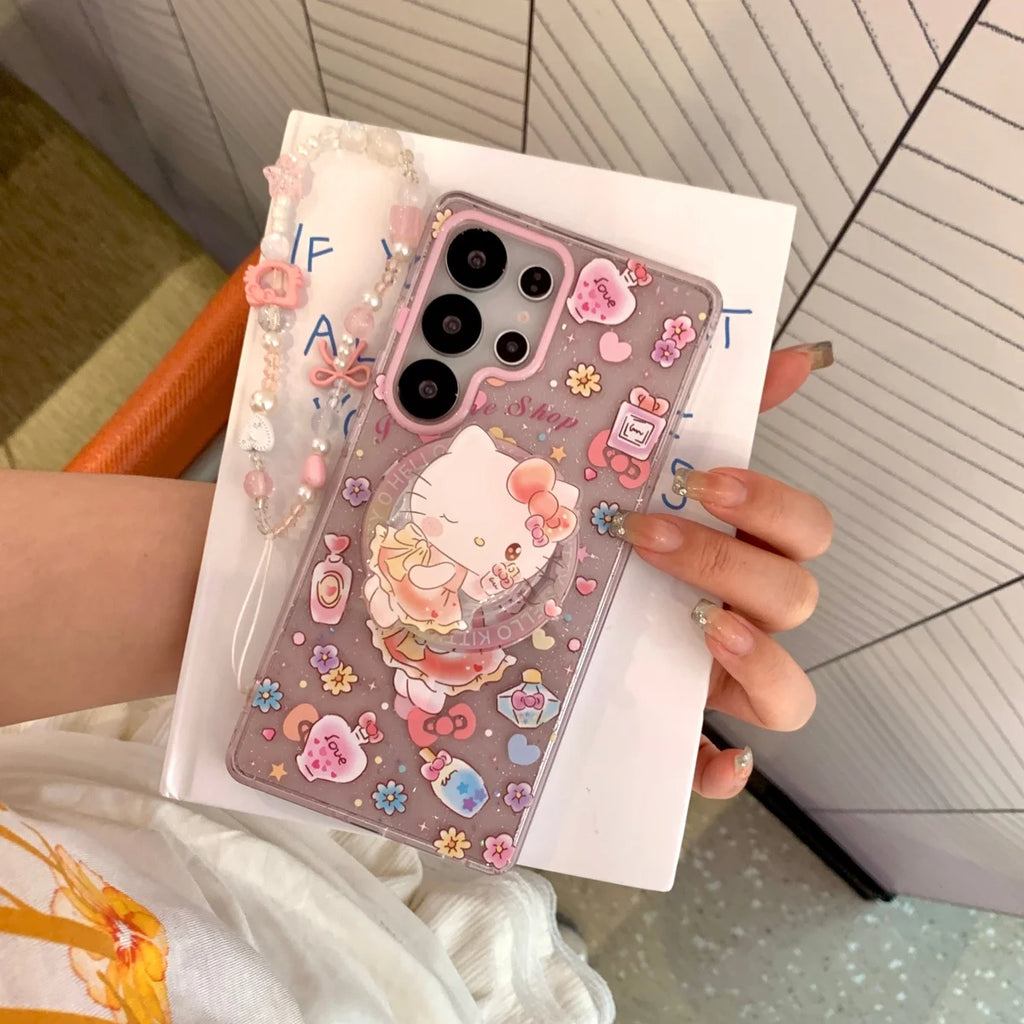 Luxury Sparkling Pink Dream Sanrio Magnetic For Magsafe Phone Case For Samsung Galaxy S26 Ultra S25 S24 Plus S23 FE Holder Cover