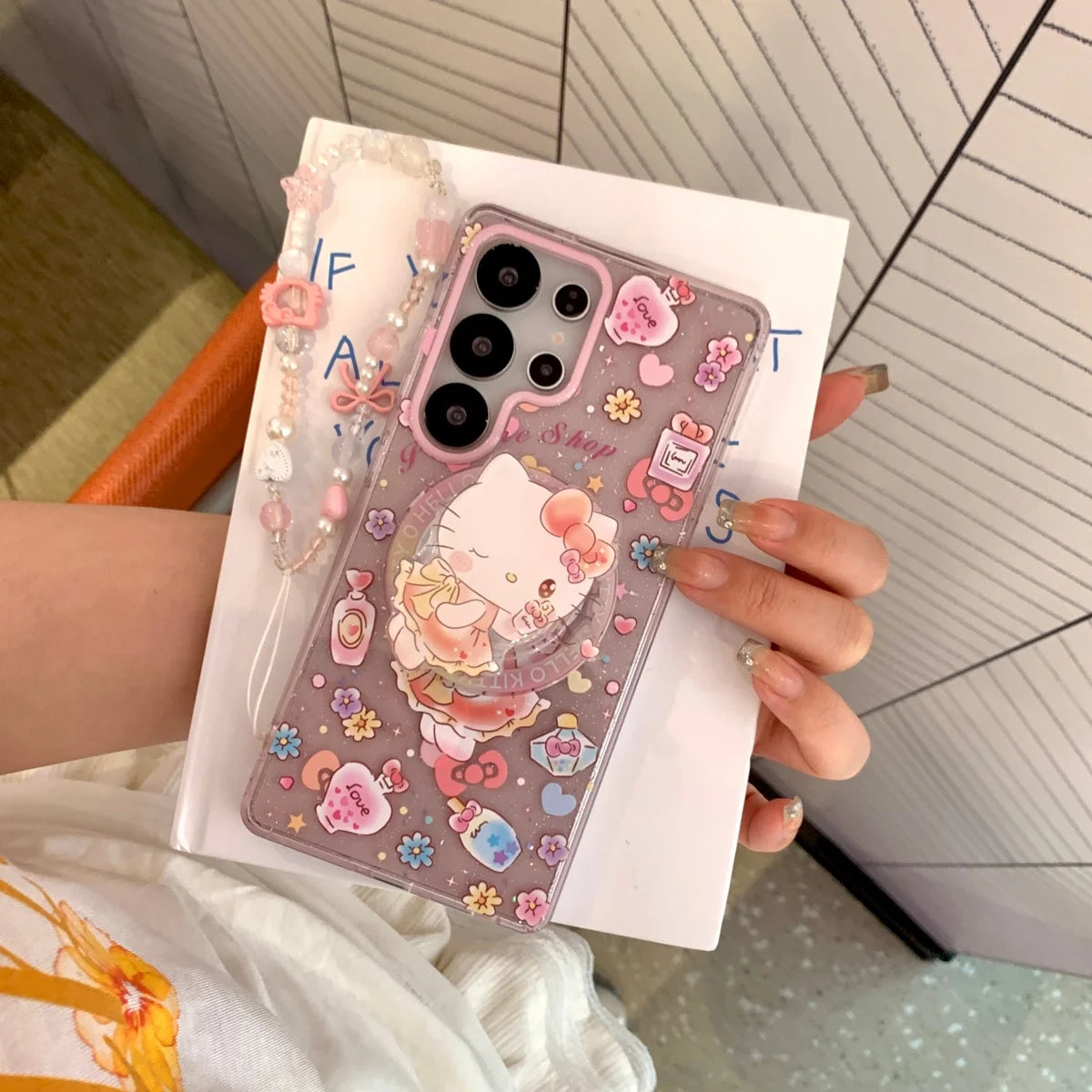 Luxury Sparkling Pink Dream Sanrio Magnetic For Magsafe Phone Case For Samsung Galaxy S26 Ultra S25 S24 Plus S23 FE Holder Cover