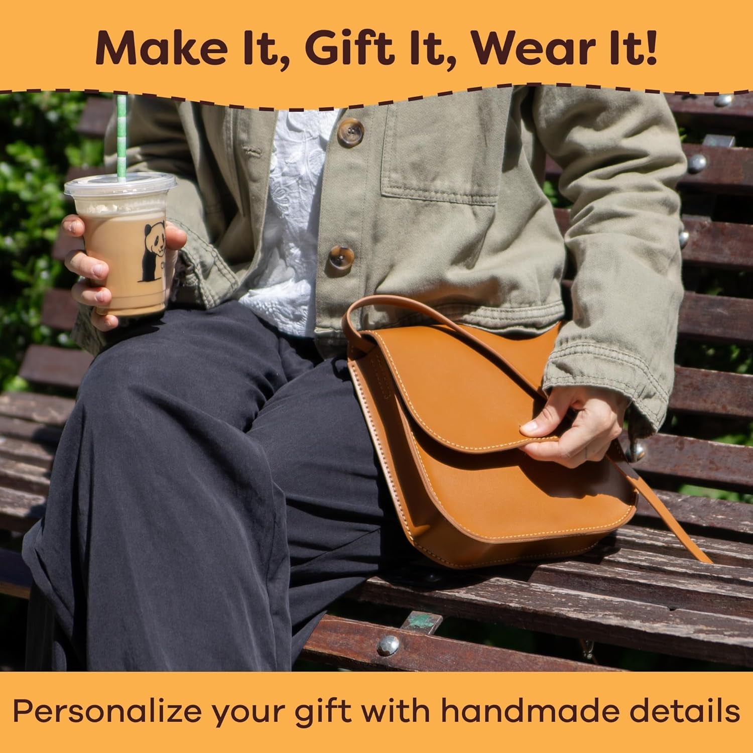 Leather Medium Tote Bag – Women’S Handbags, Shoulder Bag, Crossbody Purse, Black & Brown Tote Purse for Work, Travel, DIY Leather Crafting Kit Gift Bag