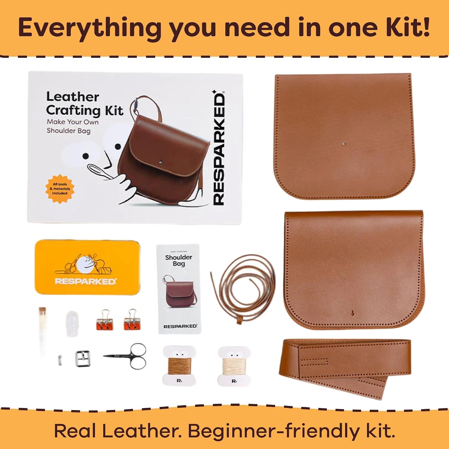 Leather Medium Tote Bag – Women’S Handbags, Shoulder Bag, Crossbody Purse, Black & Brown Tote Purse for Work, Travel, DIY Leather Crafting Kit Gift Bag