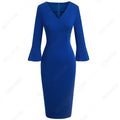 Women Sexy Deep V neck Elegant Horn sleeve Dress Business Slim Brief Pencil Dress-1